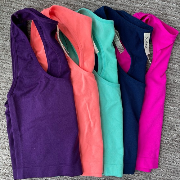 Sofra Tops - SOFRA - Gym Cropped Racerback Crop Tops - multi color pack